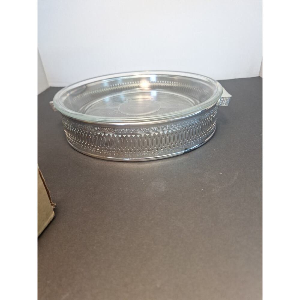 Vintage Holloware 9" Pie Plate with Silver Holder.